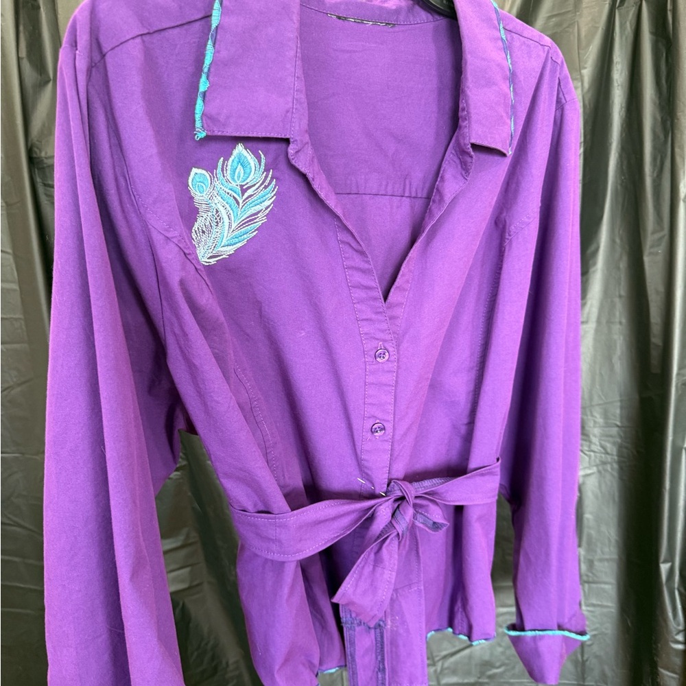 Purple Embroidered Button-Up Shirt